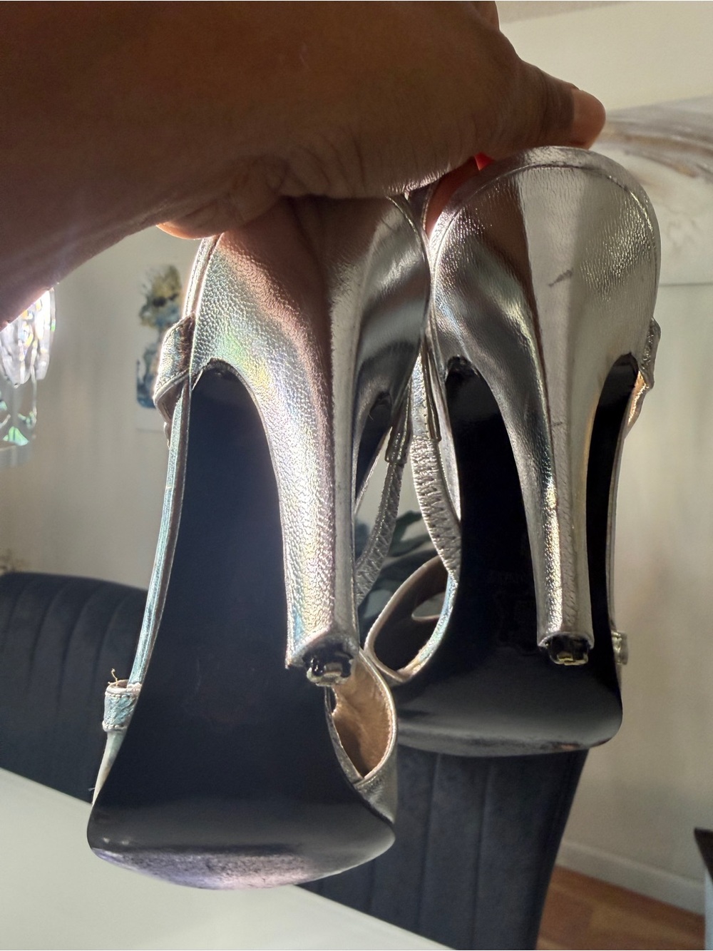 Yves Saint Laurent Iridescent Silver Pointed Slingback Pumps - Picture 8 of 8